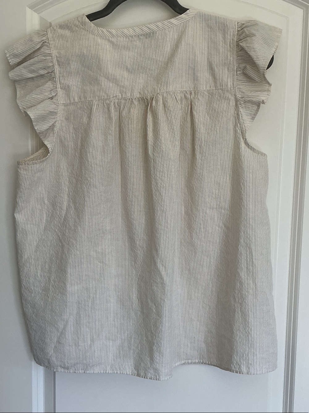 Madewell Cream and Beige Striped Ruffle-Sleeve Button-Up Top - Picture 3 of 4
